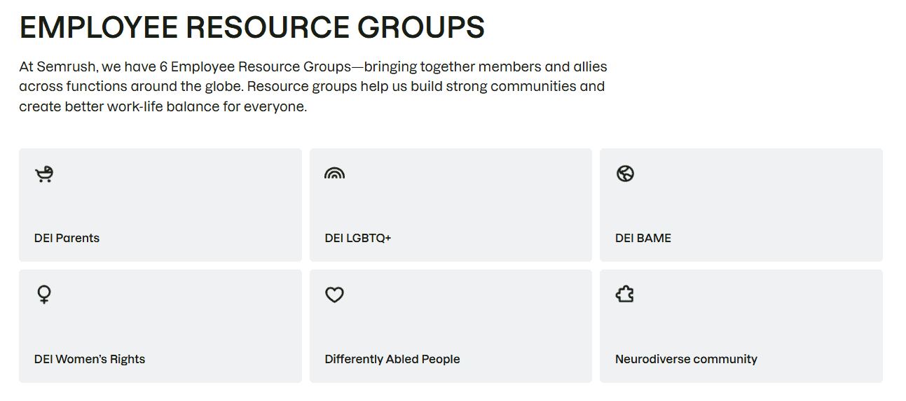 Semrush Employee Resource Groups - DEI Workplace Certified by Diversity for Social Impact