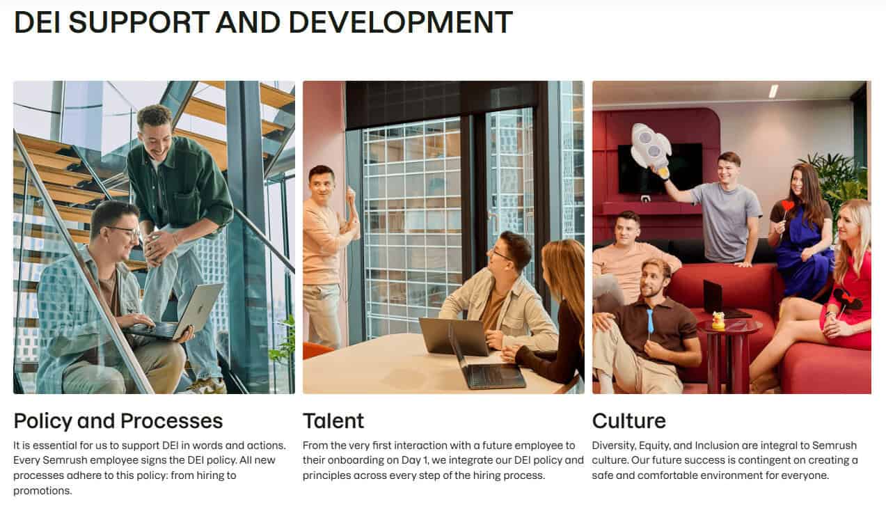 Semrush DEI Support & Development - DEI Workplace Certified by Diversity for Social Impact